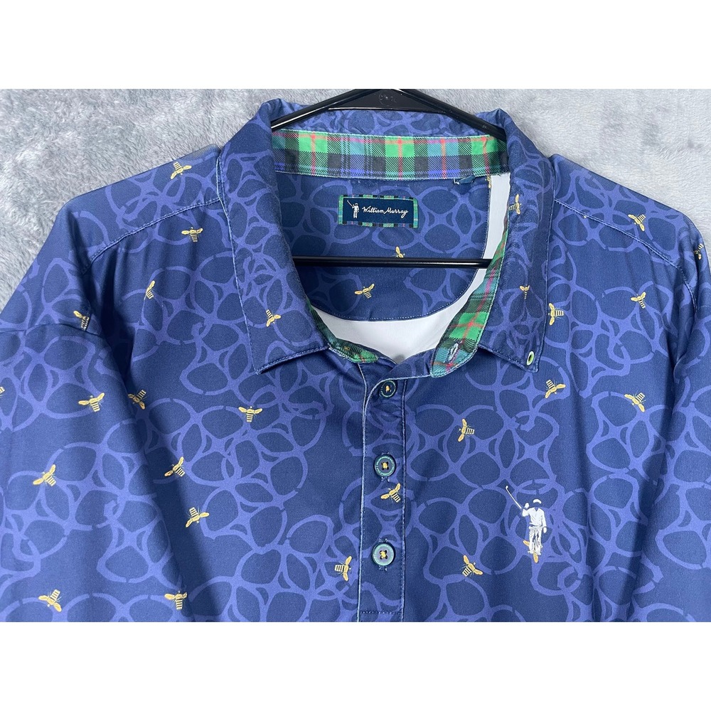 William Bill Murray Golf Mens XXL Navy Blue Bee Honeycomb Print Polo Shirt